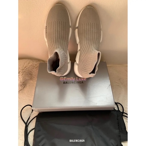 New authentic Balenciaga Women's Speed 2.0 sock knit grey white sneakers - Picture 4 of 9